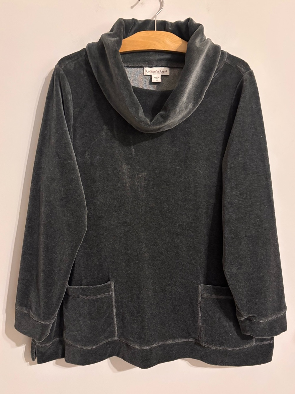 Coldwater Creek gray velour cowl neck sweater